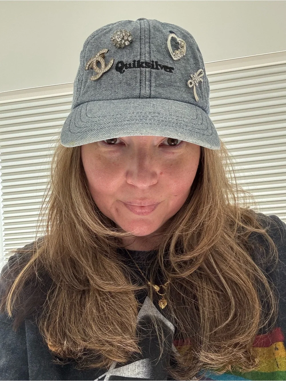 Quiksilver Denim Baseball Cap with Crystal & Metal Pins - Blue